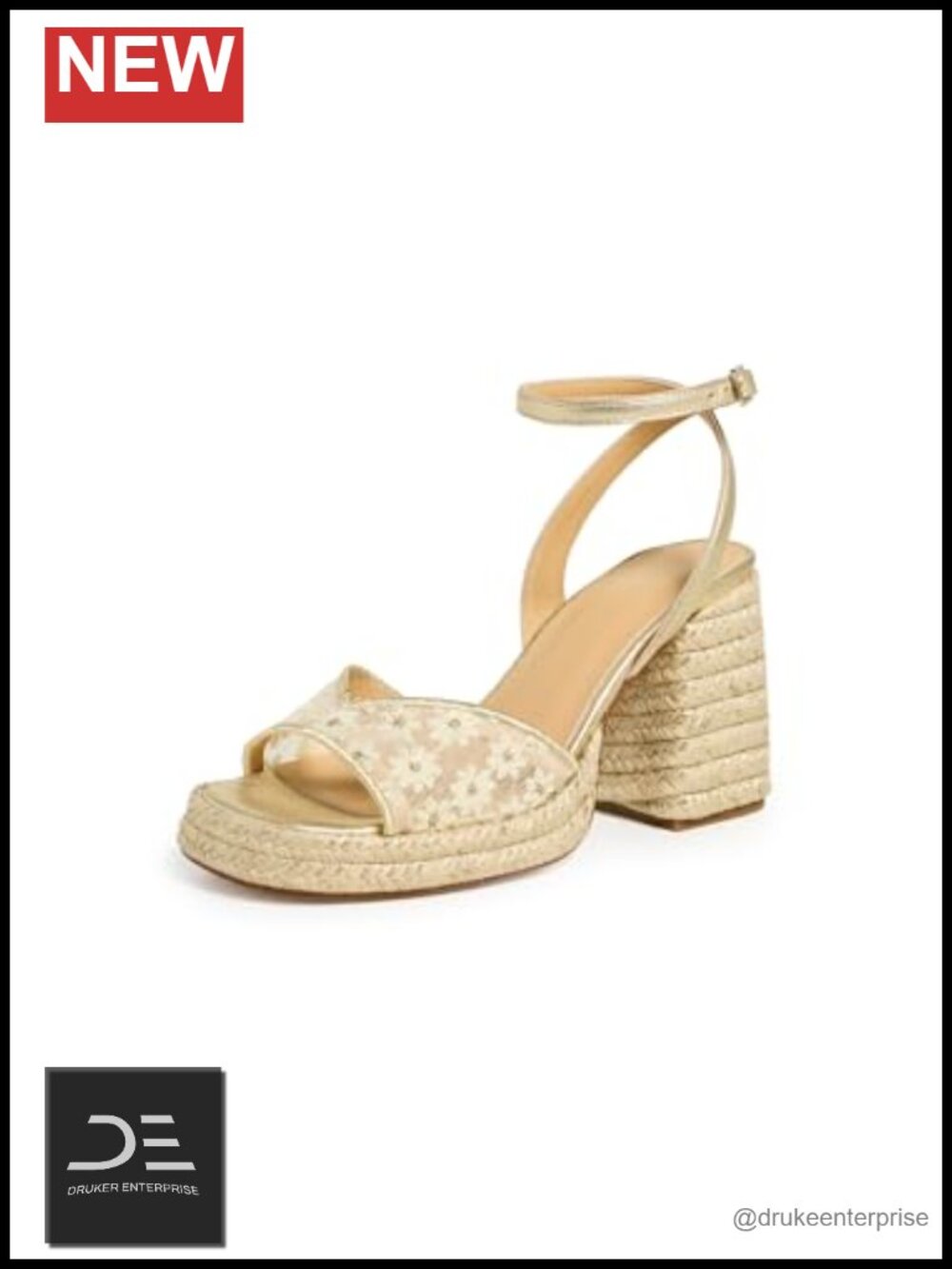 Leather Floral Heeled Platform Wedge Sandals Ankle Strap Buckle